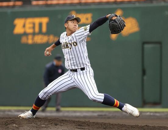 北越ー帝京長岡　５安打完封した帝京長岡・茨木佑太＝三条市パールスタ
