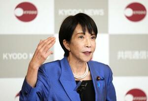 　共同通信加盟社編集局長会議で講演する高市首相＝２３日午後、東京・東新橋