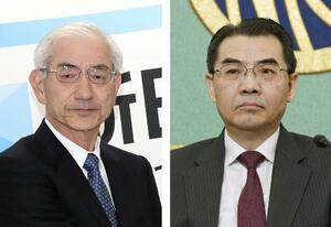 　日中経済協会の進藤孝生会長（左）、中国の呉江浩駐日大使