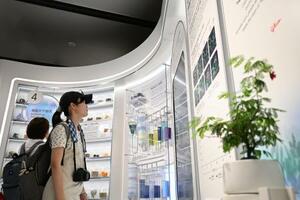 江崎グリコのブース「細胞ケア研究所」=7月、大阪市此花区の夢洲
