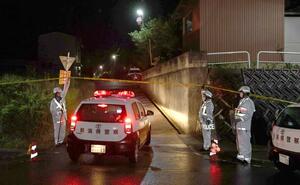 殺人事件があった現場付近=1日午後11時30分過ぎ、上越市大貫4