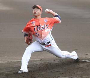 先発し5回1失点と粘投した牧野憲伸=ベーマガスタジアム