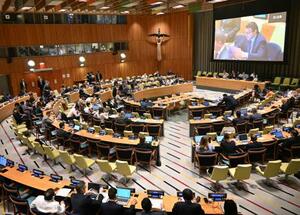 ニューヨークの国連本部で開かれたNPT再検討会議の全体会合=19日(共同)