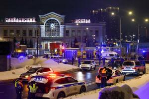 ロシアの首都モスクワで、爆発があった現場=24日(タス=共同)