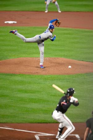 オリオールズ戦に先発登板したドジャース・大谷=ボルティモア(共同)
