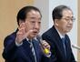 　執行役員会後に記者会見する中道改革連合の野田共同代表（左）と斉藤共同代表＝９日午後、東京・永田町