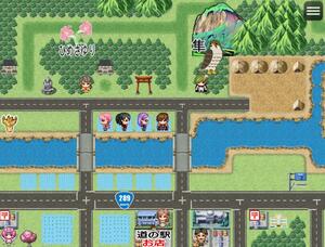 三条市を舞台にしたゲーム「三条上々!!!山と川と鋼と八人の米神」の画面