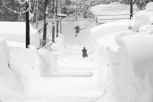 ２月に大雪が降り、災害救助法が適用されていた阿賀町＝２月７日