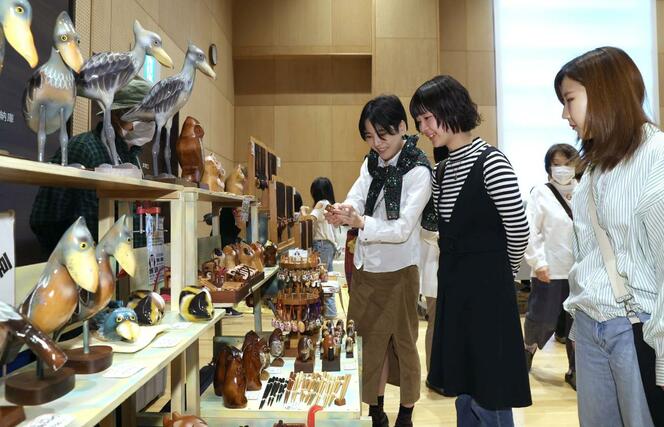 来場者が手作り品の買い物を楽しんでいるハンドメイドフェス＝３１日、長岡市中央公園