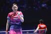 　女子準決勝のドイツ戦でガッツポーズする張本美和＝ロンドン（共同）