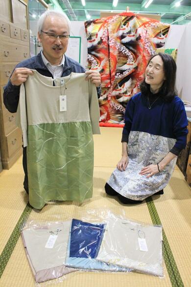 着物でニットな新感覚かっぽう着、素敵な一点物に「あえる」♪燕と見附