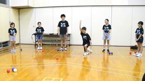 ボッチャの練習をするラッキーピースのメンバー=十日町市川西総合体育館