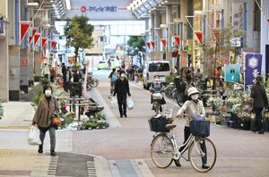 新潟市中央区の商店街を行き交う買い物客=2022年10月21日、新潟市中央区