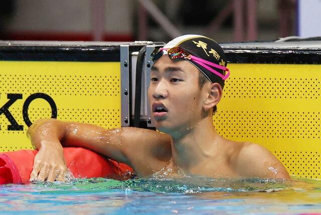 全国高校総体　競泳男子４００メートル個人メドレー決勝　準優勝の根岸歩夢（長岡大手）＝８月２０日、佐賀市のＳＡＧＡアクア