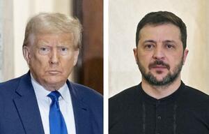 トランプ米大統領、ウクライナのゼレンスキー大統領(ともにゲッティ=共同)