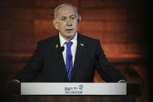 4月、演説するイスラエルのネタニヤフ首相(AP=共同)