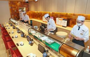 北陸地方の鮮魚が味わえる「ことぶき寿司c/oまいもん寿司」=新潟市中央区