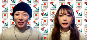 オンラインで会見する冨田せな（左）と工藤璃星