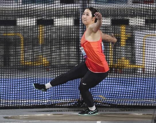 女子円盤投げで３位となった郡菜々佳＝亀尾（代表撮影・共同）