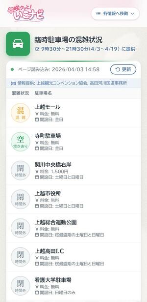 高田城址公園周辺の混雑状況を確認できるサイト「咲クッと！いこナビ」