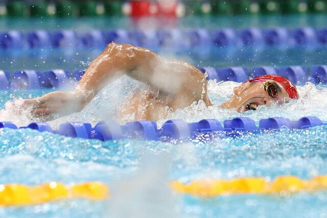 少年男子Ａ４００メートル自由形　５位になった根岸歩夢（長岡大手高）＝滋賀県草津市