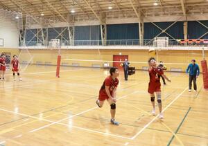 北信越大会に向け練習する佐渡高バレー部男子の選手たち＝佐渡市石田