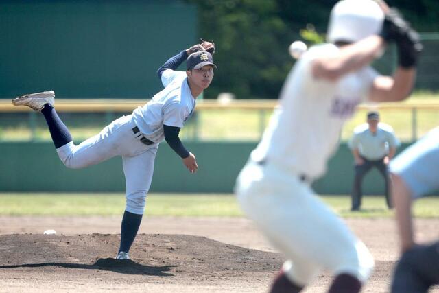 新潟商－新潟明訓　新潟商の先発大島岳留＝五十公野運動公園野球場