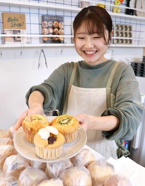 ふわふわな食感で、さまざまな味の種類があるマフィン=柏崎市諏訪町