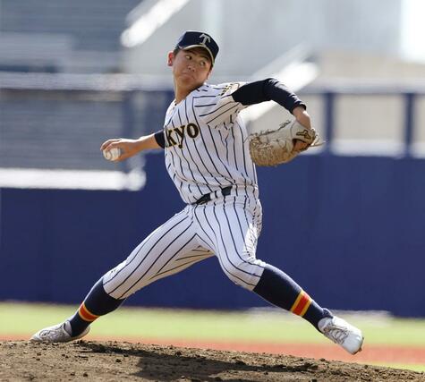 新潟明訓-帝京長岡 帝京長岡の先発・武田晄樹=ハードオフ・エコスタジアム