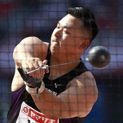 男子ハンマー投げ　７３メートル９３で優勝した中川達斗＝パロマ瑞穂スタジアム