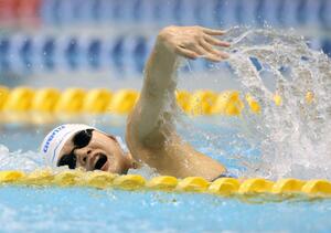 女子100メートル自由形(視覚障害S11) 日本記録を更新した石浦智美=静岡県富士水泳場(写真映像部・菊池雪那)