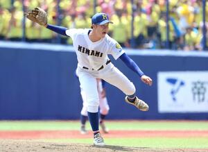 帝京長岡-新発田南 8回を一人で投げきった新発田南の主戦小林佑=エコスタ