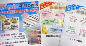 　「在宅ワーク特化型」とうたう就労継続支援Ｂ型事業所のチラシやホームページの画像（画像の一部を加工しています）