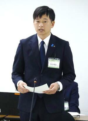 市議会で再選出馬を表明する新潟県上越市の中川幹太市長=28日午後