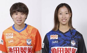 FW児野楓香(左)、GK合田朱里