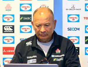 オンラインで記者会見するラグビー日本代表のエディー・ジョーンズHC=30日((C)JRFU)