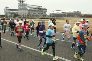 「新潟ハーフマラソン2025」の様子=2025年3月16日、新潟市中央区長潟