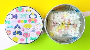 県内17の道の駅が販売する砂糖菓子「浮き星」の阿賀の里バージョン。それぞれの道の駅のロゴが入る