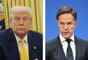 トランプ米大統領、NATOのルッテ事務総長(いずれもゲッティ=共同)