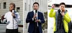 　大阪府知事選が告示され、立候補を届け出た（右から）吉村洋文氏、納藤保氏、大西恒樹氏＝２２日午前、大阪市中央区