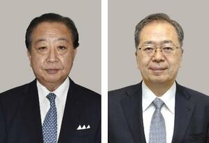 　左から立憲民主党の野田佳彦代表、公明党の斉藤鉄夫代表