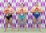 三賞の受賞力士。（左から）殊勲賞の若元春、技能賞の琴ノ若、敢闘賞の大の里＝両国国技館（代表撮影）