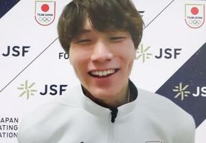 オンラインで取材に応じる、ミラノ・コルティナ五輪で日本選手団の旗手を任されるスピードスケート男子の森重航=13日