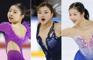 　フィギュアスケート女子の（左から）千葉百音、坂本花織、中井亜美