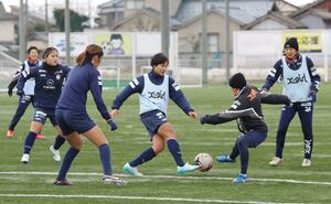 3月のリーグ戦再開へ向け、気合の入った練習をする新潟Lの選手ら=新潟市西区