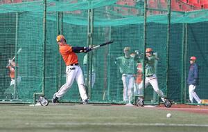 静岡キャンプで打撃練習に励む中山翔太ら=静岡県伊豆市