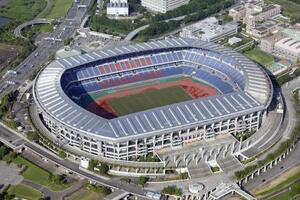 日産スタジアム=2024年7月、横浜市港北区(共同通信社ヘリから)