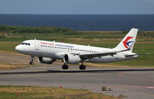 中国東方航空の飛行機=2023年8月、新潟空港