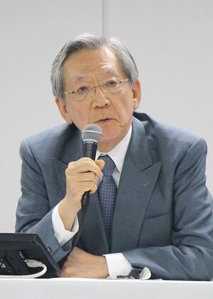 東京電力ホールディングスの会長就任に向け、記者会見で思いを語る横尾敬介氏=2日、東京・内幸町