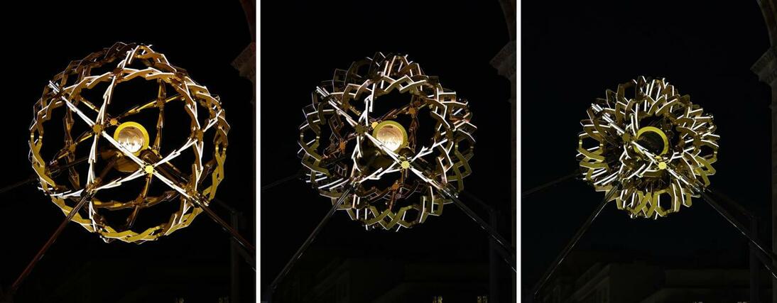 消えゆくミラノ・コルティナ五輪の聖火（左から右へ）＝２２日、イタリア・ミラノ（共同）